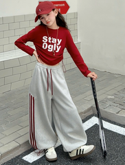 Set Dài Tay Cá Tính Áo Đỏ Quần Nỉ Suông Trendy