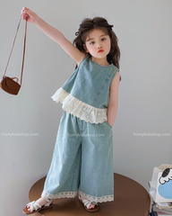 Set Jean Tiểu Giặt Mài Phối Ren Điệu Đà