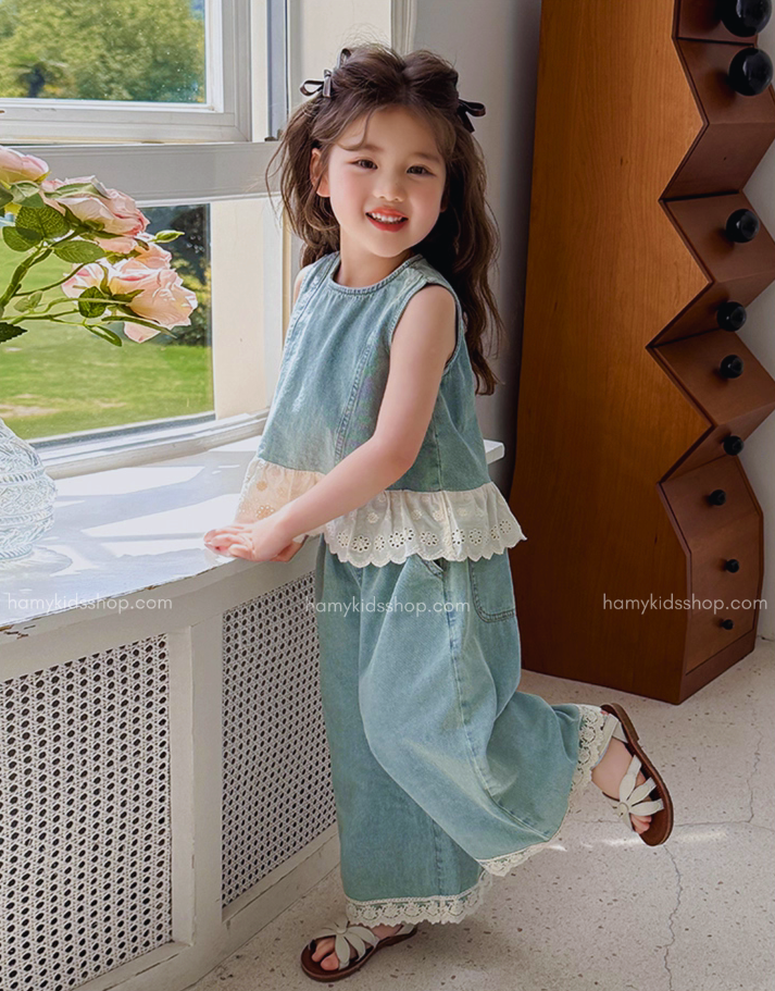 Set Jean Tiểu Giặt Mài Phối Ren Điệu Đà