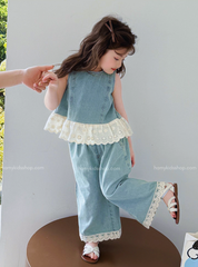 Set Jean Tiểu Giặt Mài Phối Ren Điệu Đà