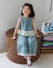 Set Jean Tiểu Giặt Mài Phối Ren Điệu Đà