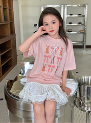 Set Nàng Thơ Áo Thun Hồng Đính Nơ Mix Chân Váy Trắng Phối Ren