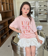 Set Nàng Thơ Áo Thun Hồng Đính Nơ Mix Chân Váy Trắng Phối Ren