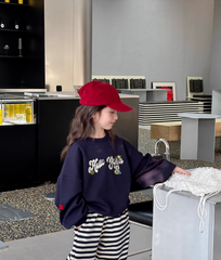 Set Nỉ 2 Da Áo In Chữ Hello Joiiu Quần Kẻ Siêu Xinh