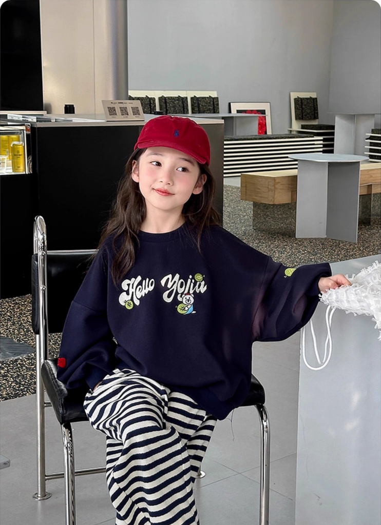 Set Nỉ 2 Da Áo In Chữ Hello Joiiu Quần Kẻ Siêu Xinh