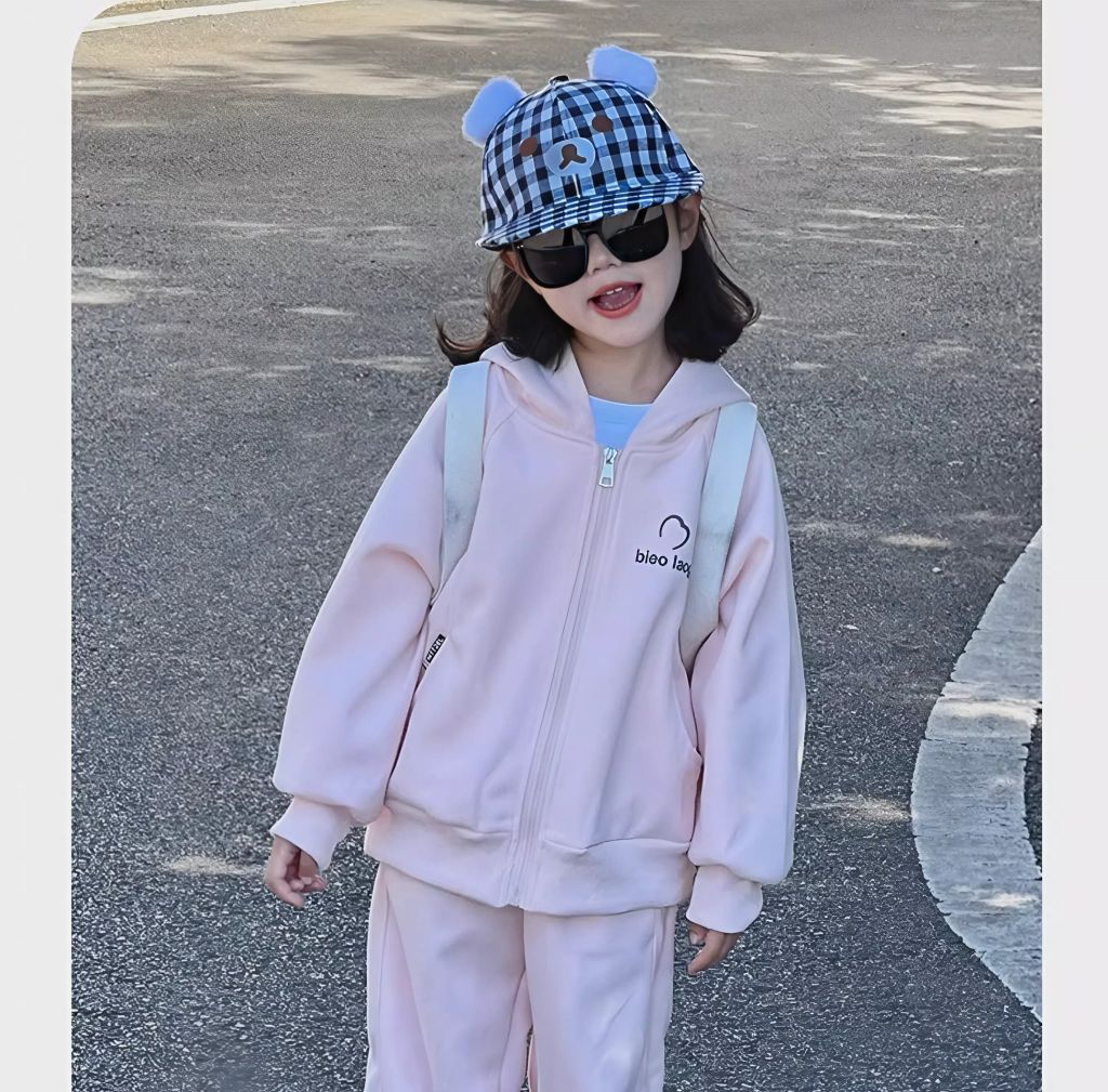 Set Nỉ 2 Da Hồng Có Mũ Form Rộng Dễ Thương