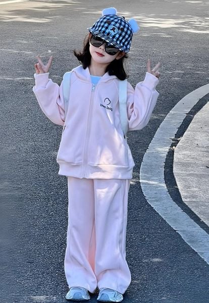 Set Nỉ 2 Da Hồng Có Mũ Form Rộng Dễ Thương