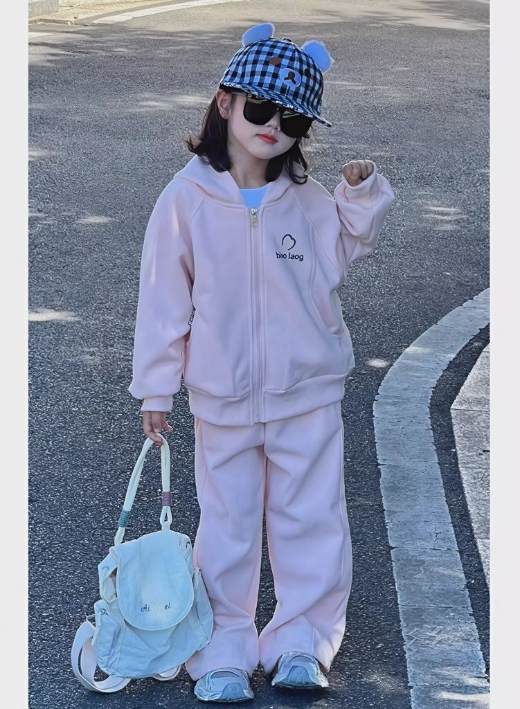 Set Nỉ 2 Da Hồng Có Mũ Form Rộng Dễ Thương