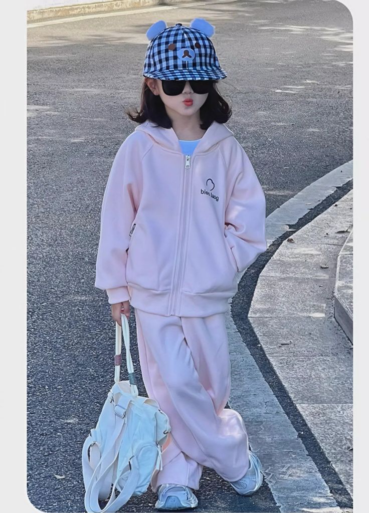 Set Nỉ 2 Da Hồng Có Mũ Form Rộng Dễ Thương