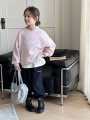 Set Nỉ Áo Hồng Pastel Phối Quần Nỉ Đen Sành Điệu