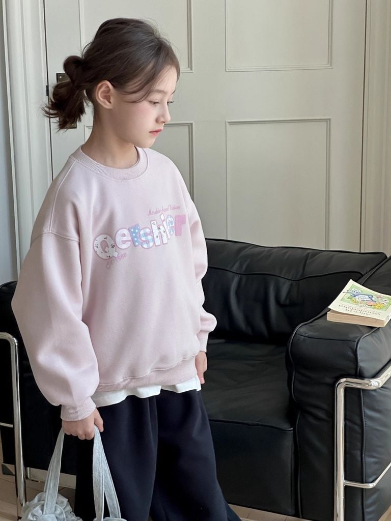 Set Nỉ Áo Hồng Pastel Phối Quần Nỉ Đen Sành Điệu