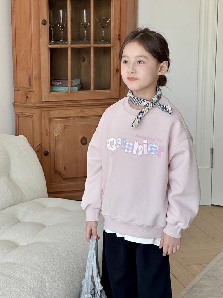 Set Nỉ Áo Hồng Pastel Phối Quần Nỉ Đen Sành Điệu