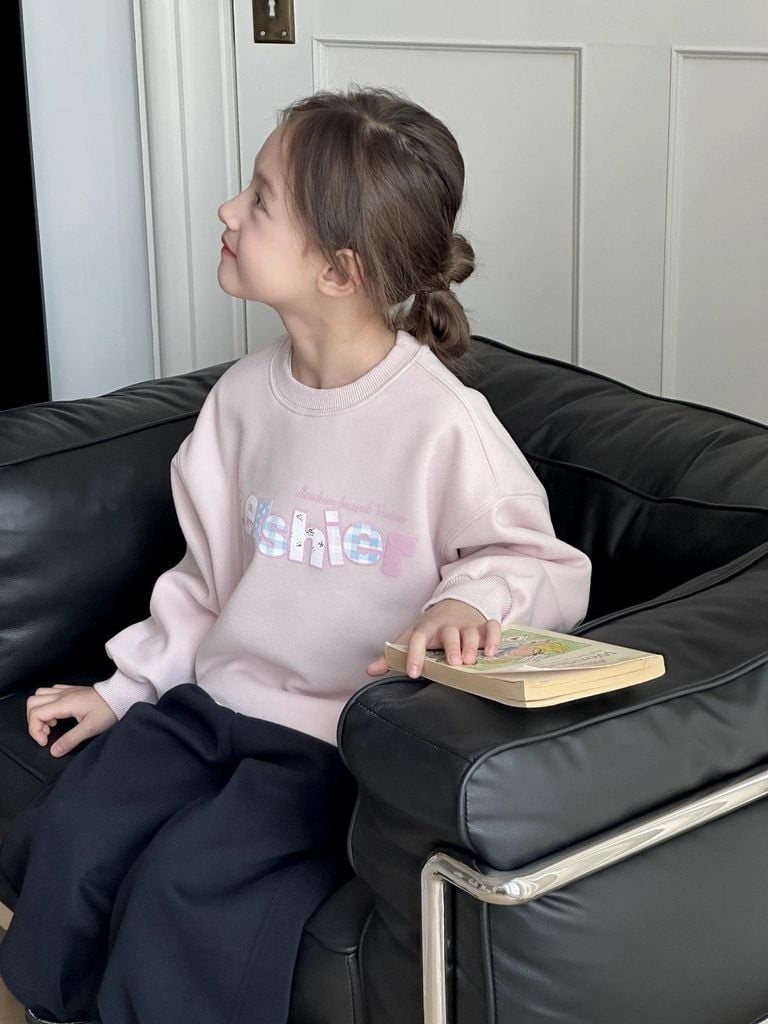 Set Nỉ Áo Hồng Pastel Phối Quần Nỉ Đen Sành Điệu