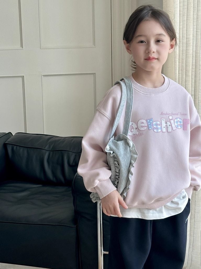 Set Nỉ Áo Hồng Pastel Phối Quần Nỉ Đen Sành Điệu