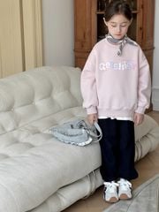 Set Nỉ Áo Hồng Pastel Phối Quần Nỉ Đen Sành Điệu