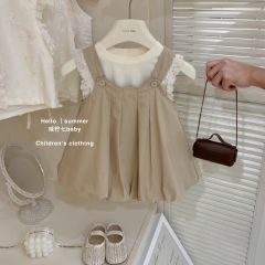 Set Yếm Áo Tăm Be Phối Yếm Váy Nâu Tây