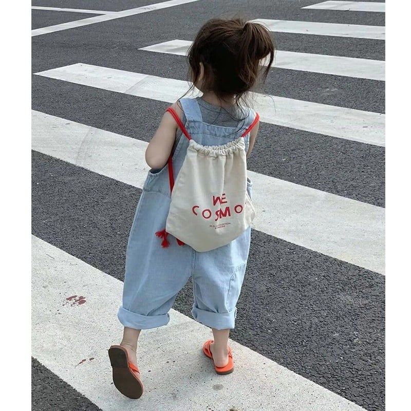 Set Yếm Jean Giặt Mài Phối Áo Cotton