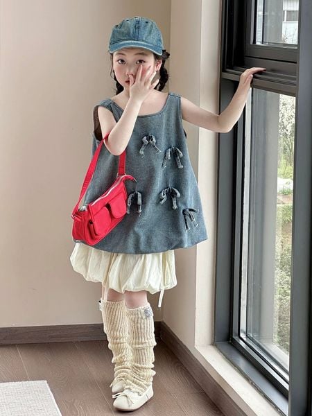 Set Áo Jean Đính Nơ Phối Quần Bí