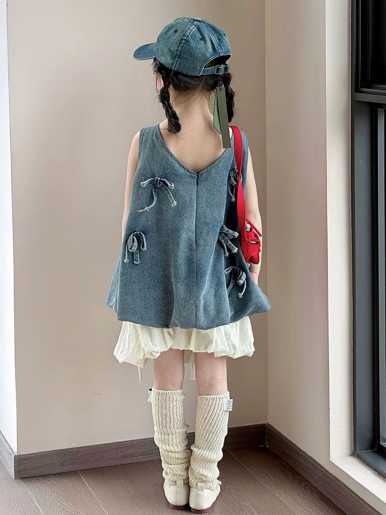 Set Áo Jean Đính Nơ Phối Quần Bí