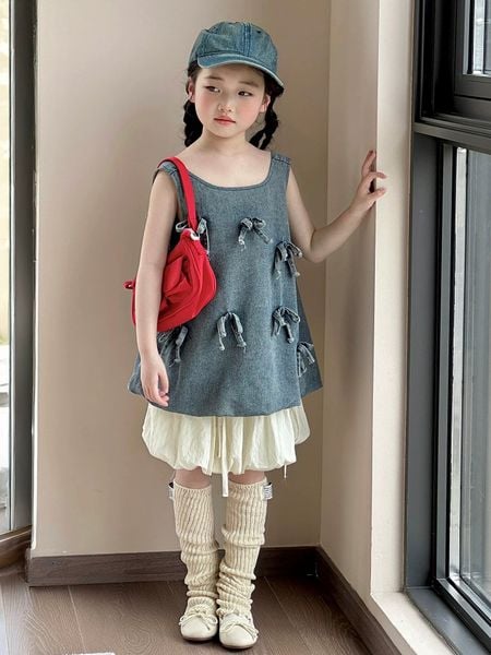 Set Áo Jean Đính Nơ Phối Quần Bí