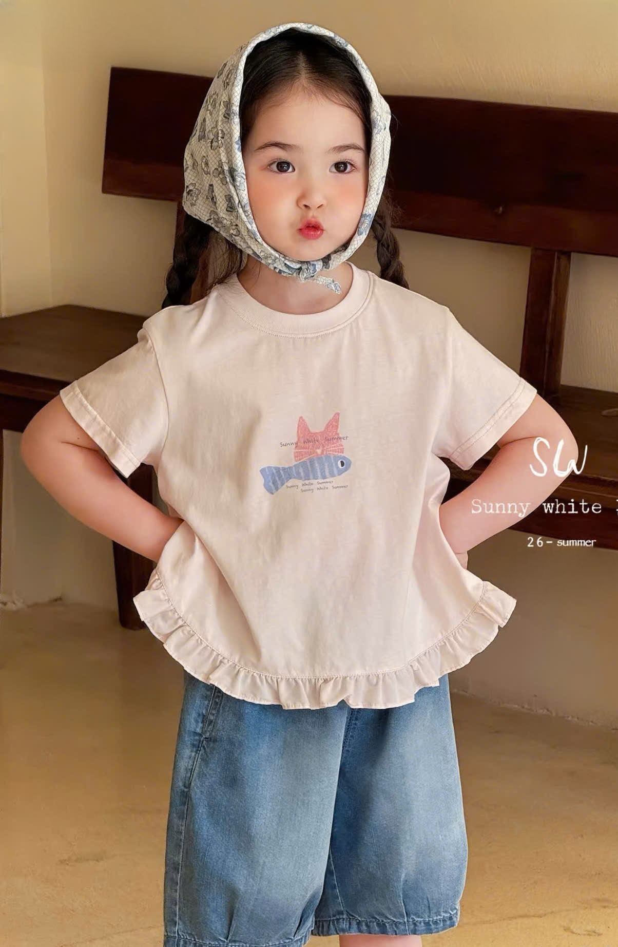 Set Áo Thun Phối Bèo Mix Quần Jean Lửng
