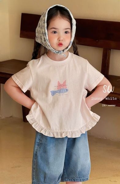 Set Áo Thun Phối Bèo Mix Quần Jean Lửng