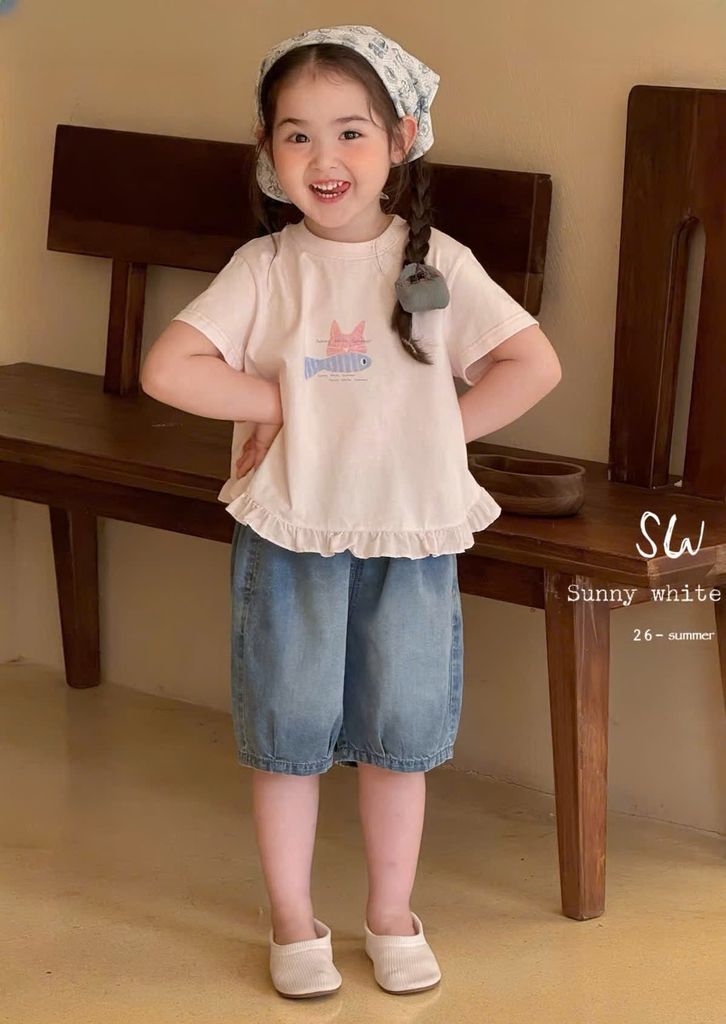 Set Áo Thun Phối Bèo Mix Quần Jean Lửng
