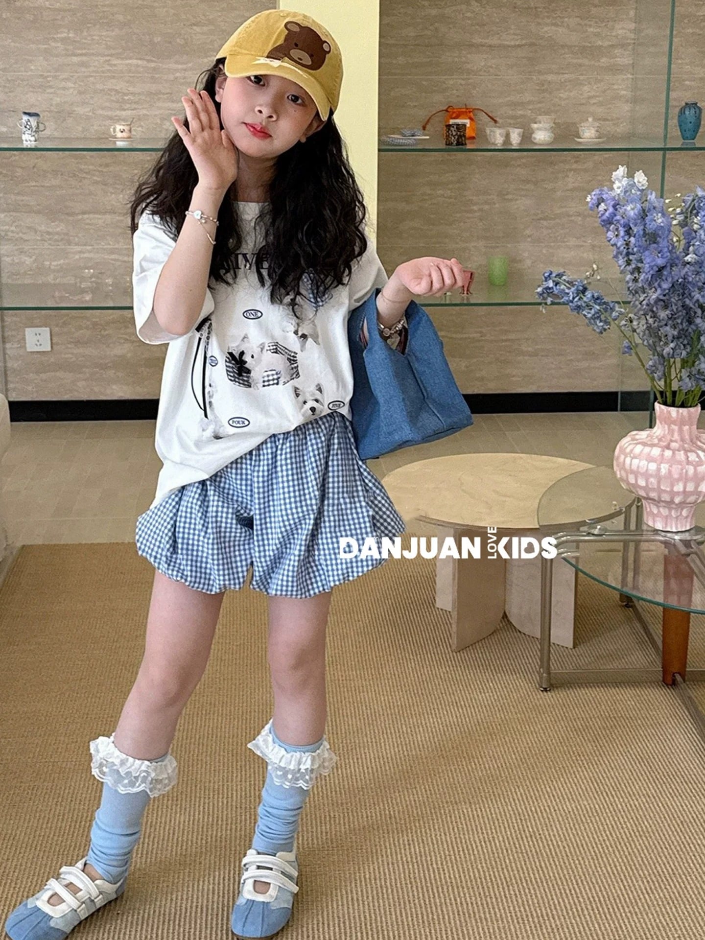 Set Áo Cotton Đính Nơ In Hình Cún Mix Quần Bí Xinh Xắn