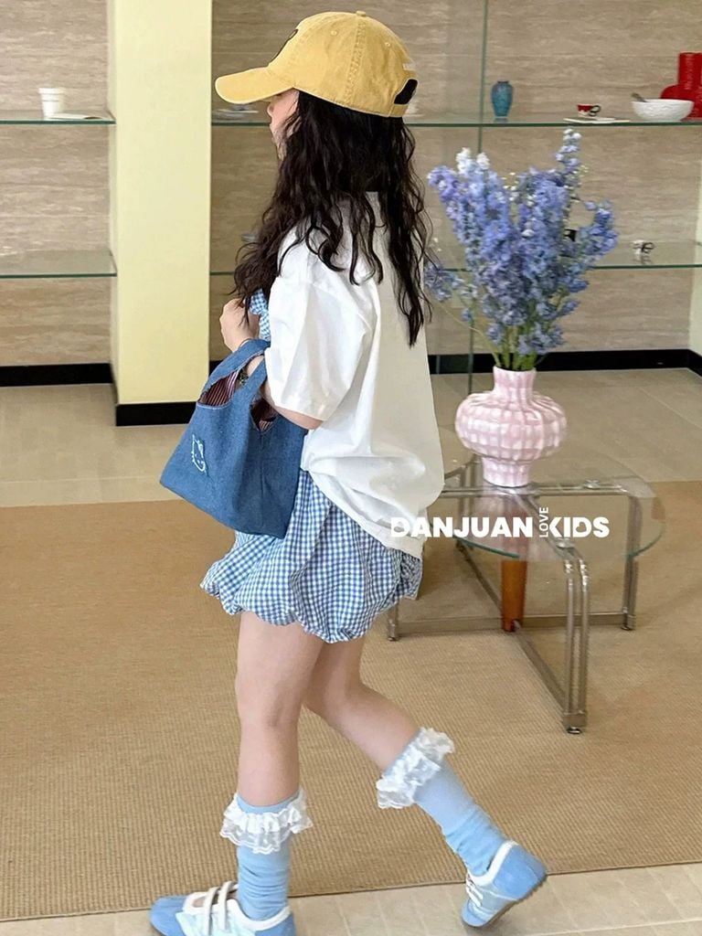 Set Áo Cotton Đính Nơ In Hình Cún Mix Quần Bí Xinh Xắn