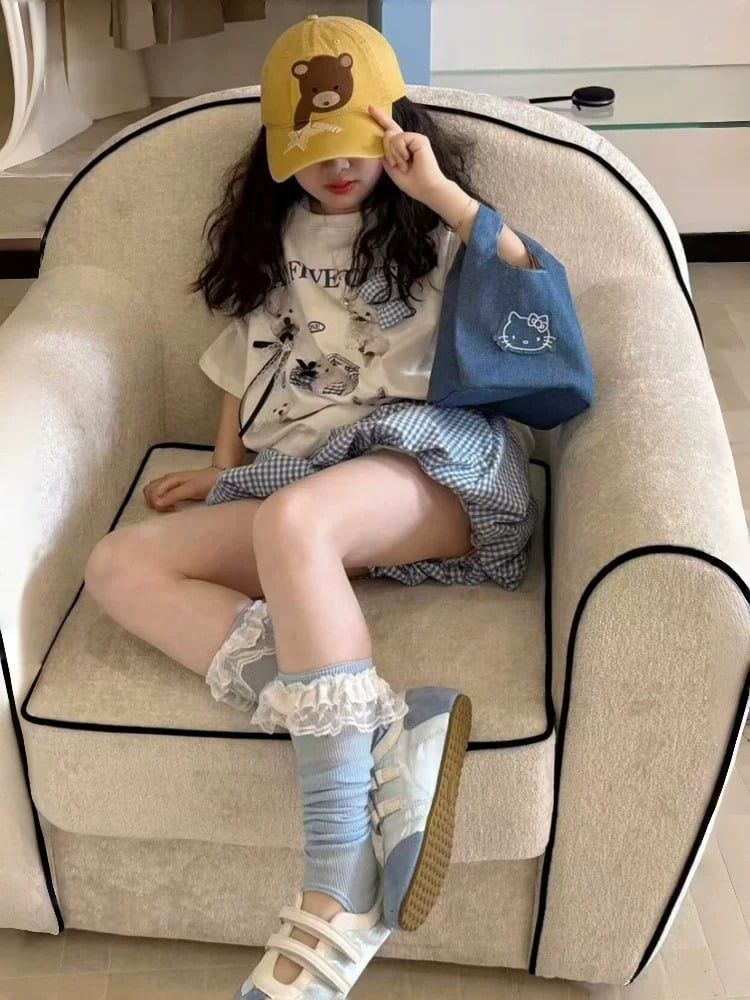 Set Áo Cotton Đính Nơ In Hình Cún Mix Quần Bí Xinh Xắn
