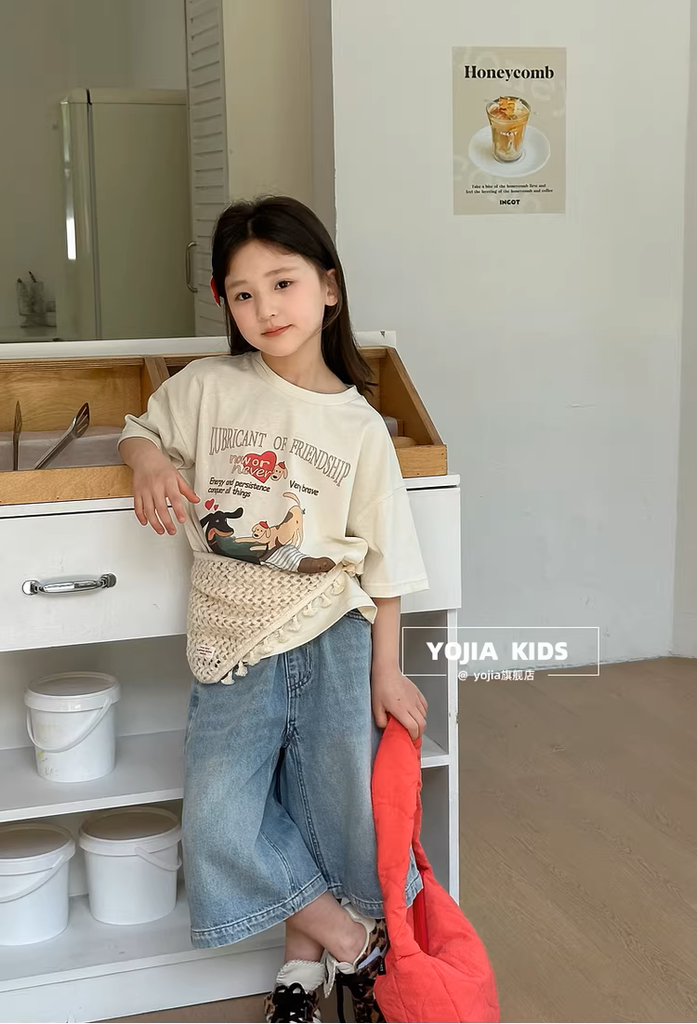 Set Áo In Hình Cún Phối Quần Jean Lỡ