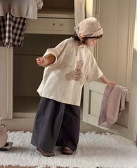 Set Bé Gái Áo Cotton In Hình Gấu Phối Quần Kaki