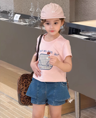 Set Bé Gái Áo Hồng Phối Quần Short Jean Kiểu