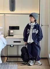 Set Streetstyle Áo Khoác Gió 2 Lớp Viền Sọc Phối Phối Quần Dài Bo Lai