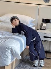 Set Streetstyle Áo Khoác Gió 2 Lớp Viền Sọc Phối Phối Quần Dài Bo Lai