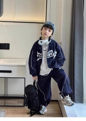 Set Streetstyle Áo Khoác Gió 2 Lớp Viền Sọc Phối Phối Quần Dài Bo Lai