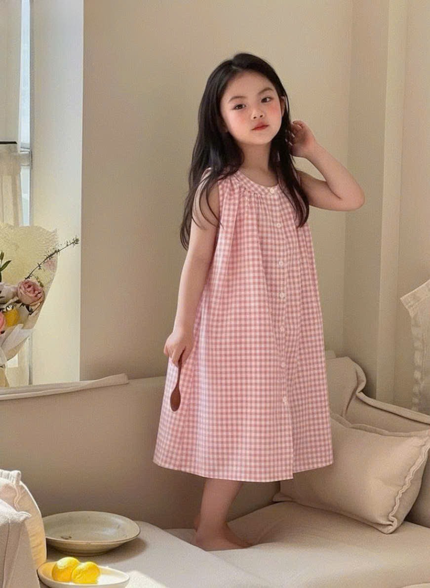 Váy Sát Nách Caro Hồng