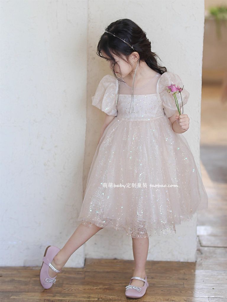 Váy Công Chúa Bling Bling Màu Be Lấp Lánh Bồng Bềnh