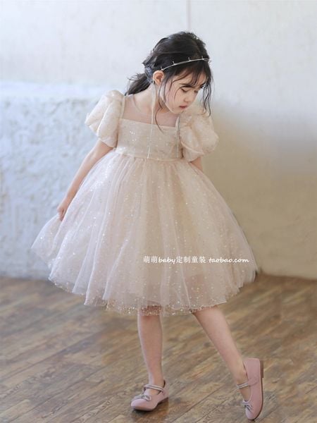 Váy Công Chúa Bling Bling Màu Be Lấp Lánh Bồng Bềnh