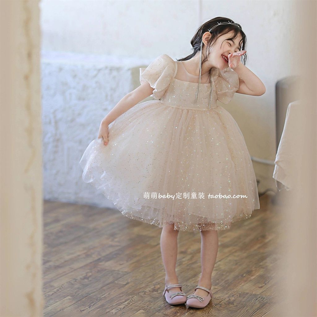 Váy Công Chúa Bling Bling Màu Be Lấp Lánh Bồng Bềnh