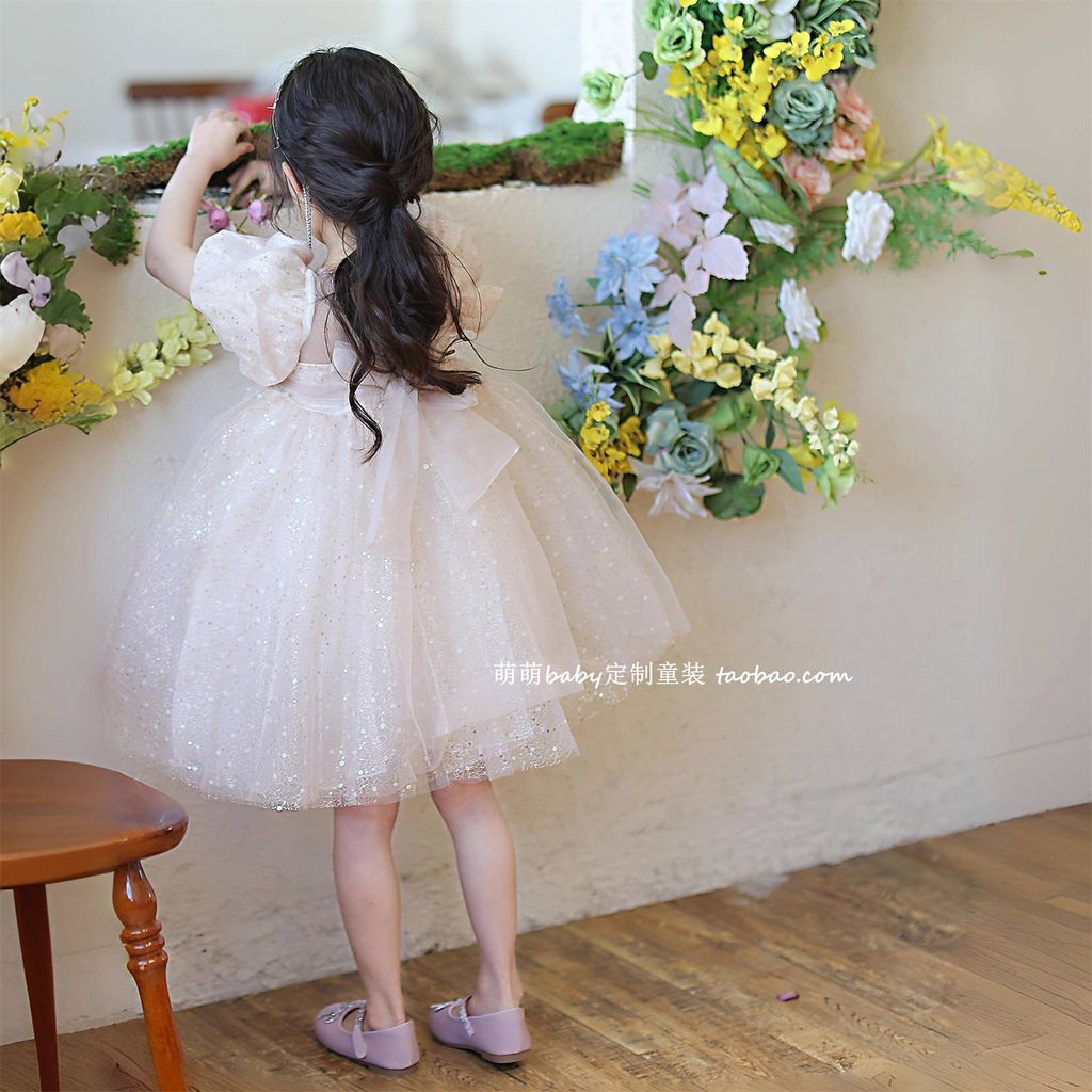 Váy Công Chúa Bling Bling Màu Be Lấp Lánh Bồng Bềnh