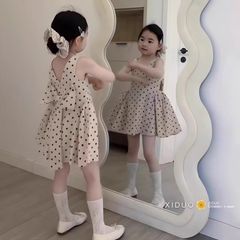 Váy Tiểu Thư Chấm Bi Đính Nơ Sau Dáng Xinh Lung Linh