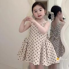 Váy Tiểu Thư Chấm Bi Đính Nơ Sau Dáng Xinh Lung Linh