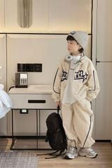 Set Streetstyle Áo Khoác Gió 2 Lớp Viền Sọc Phối Phối Quần Dài Bo Lai