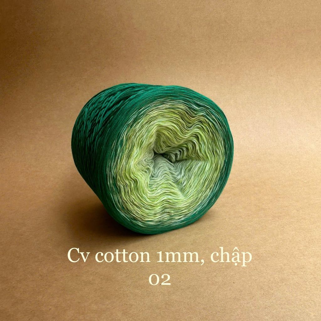 Cầu vồng cotton 1mm, tone màu loang Ombre, sợi chập đan móc áo, váy, khăn