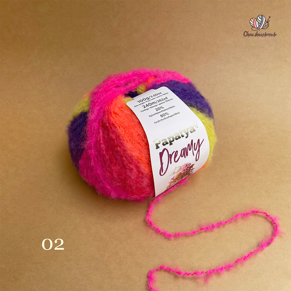 Len Dreamy - Papatya, 100g - 240m, dùng để đan móc áo, khăn, mũ