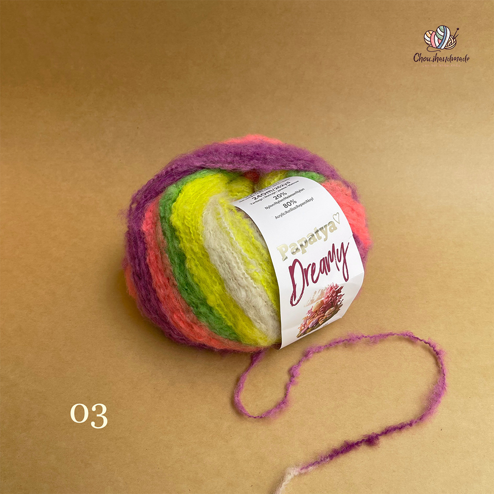Len Dreamy - Papatya, 100g - 240m, dùng để đan móc áo, khăn, mũ