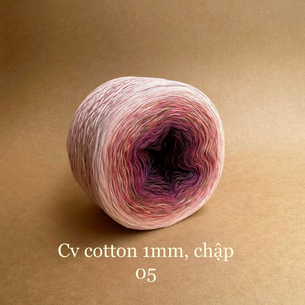 Cầu vồng cotton 1mm, tone màu loang Ombre, sợi chập đan móc áo, váy, khăn