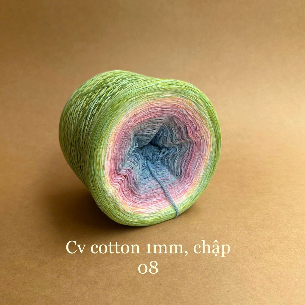 Cầu vồng cotton 1mm, sợi chập đan móc áo, váy, khăn