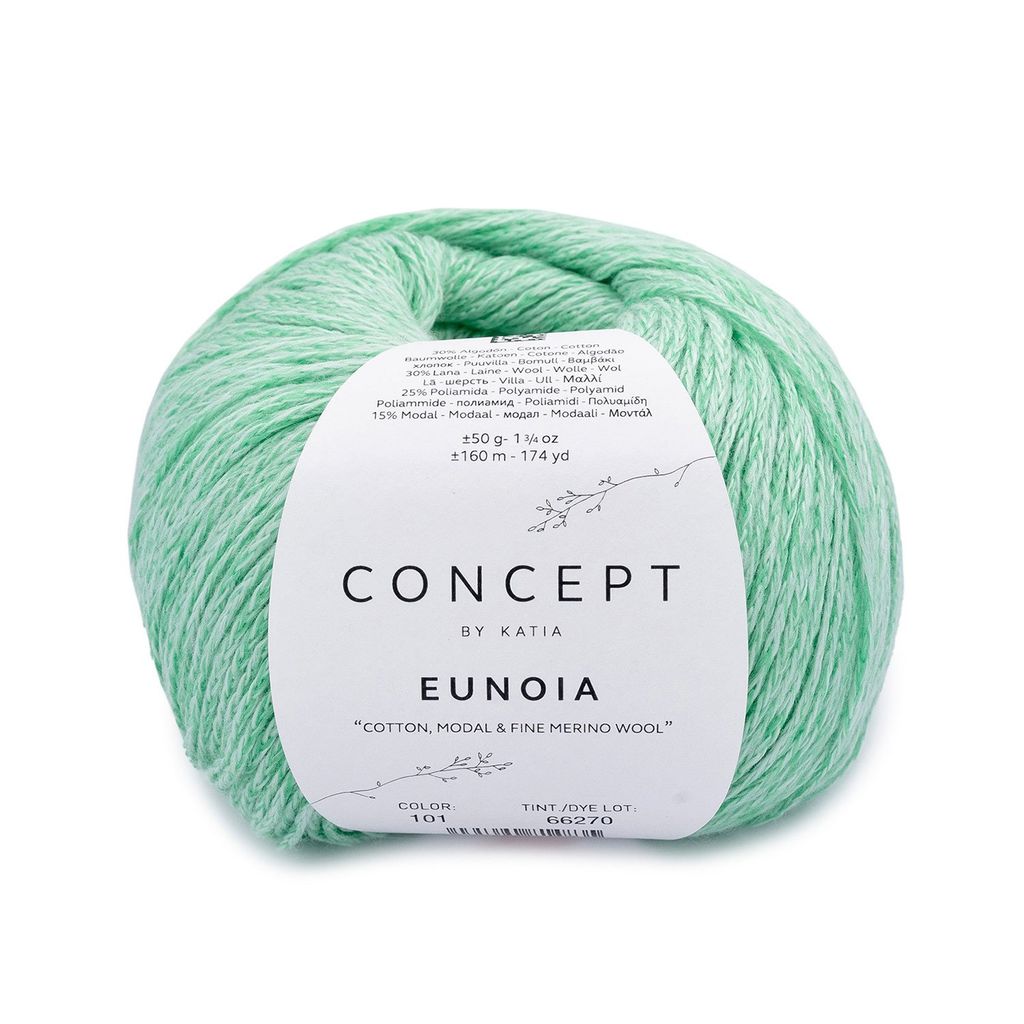 Len Eunoia - Katia, 50g - 160m, dùng để đan móc áo, khăn